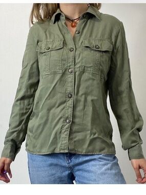 Olive Green Button-Up Utility Shirt